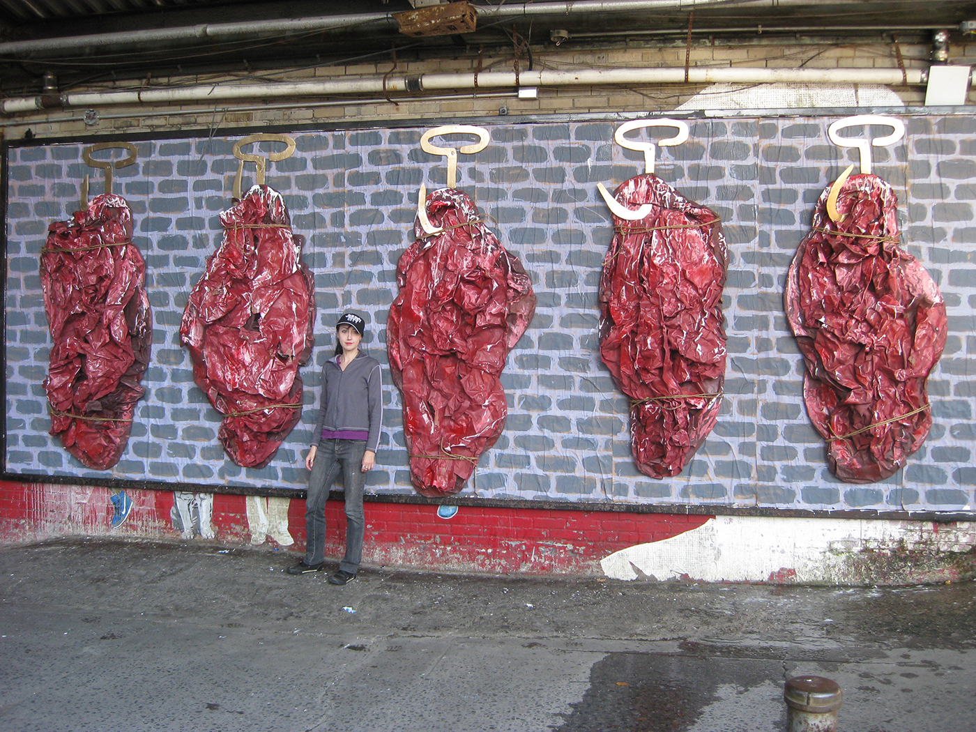 MeEat Billboard Takeover, 2009 The meatpacking district, NYC Large scale sculpture of abstract meat forms on hooks