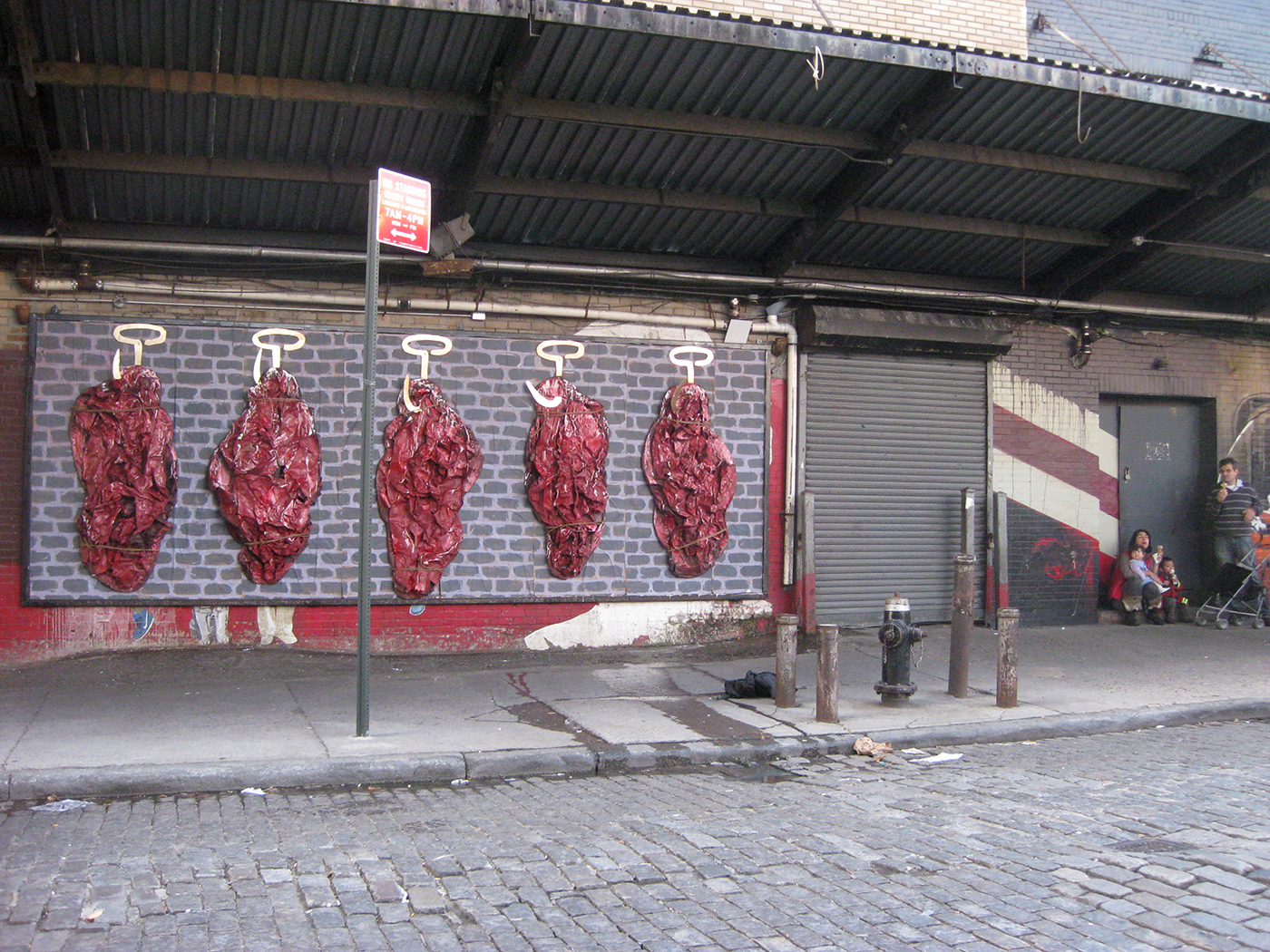 MeEat Billboard Takeover, 2009 The meatpacking district, NYC Large scale sculpture of abstract meat shapes on hooks