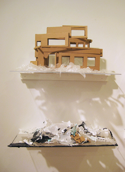 Cardboard house wall sculpture