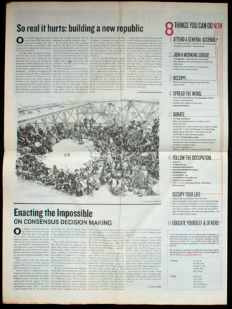 Occupied Wall Street Journal page with a large dot illustration in the middle of it