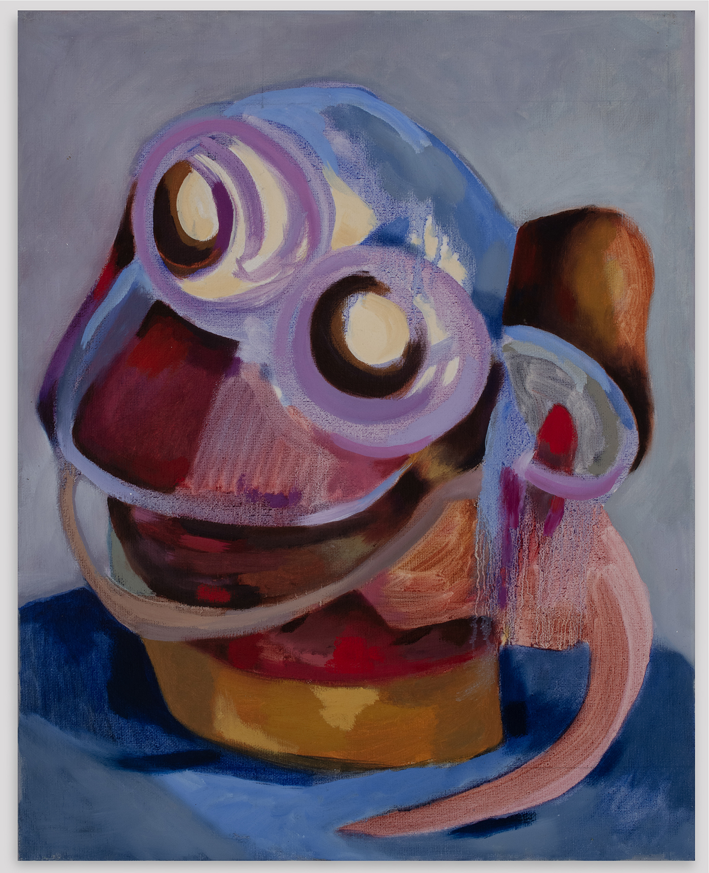 Colorful oil painting of a surreal human-like figure cropped to the head.