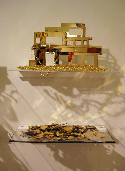 Gold mirrored house wall sculpture